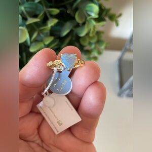 Brand New Gold Cake Blue Opal heart Gold over Sterling silver 925 Size 6 ring